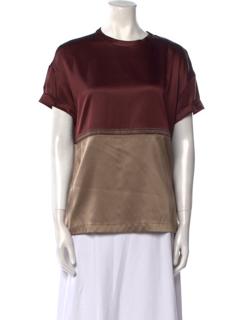 Brunello Cucinelli Silk Colorblock Pattern T-Shirt