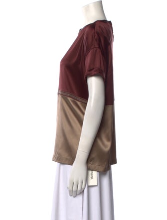 Brunello Cucinelli Silk Colorblock Pattern T-Shirt