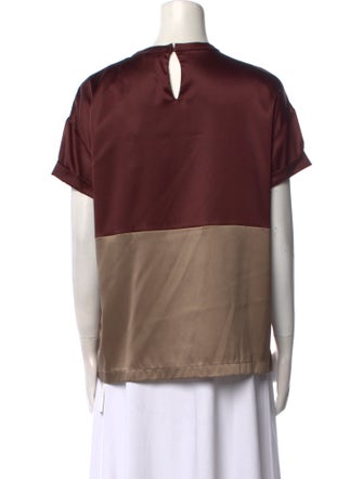 Brunello Cucinelli Silk Colorblock Pattern T-Shirt