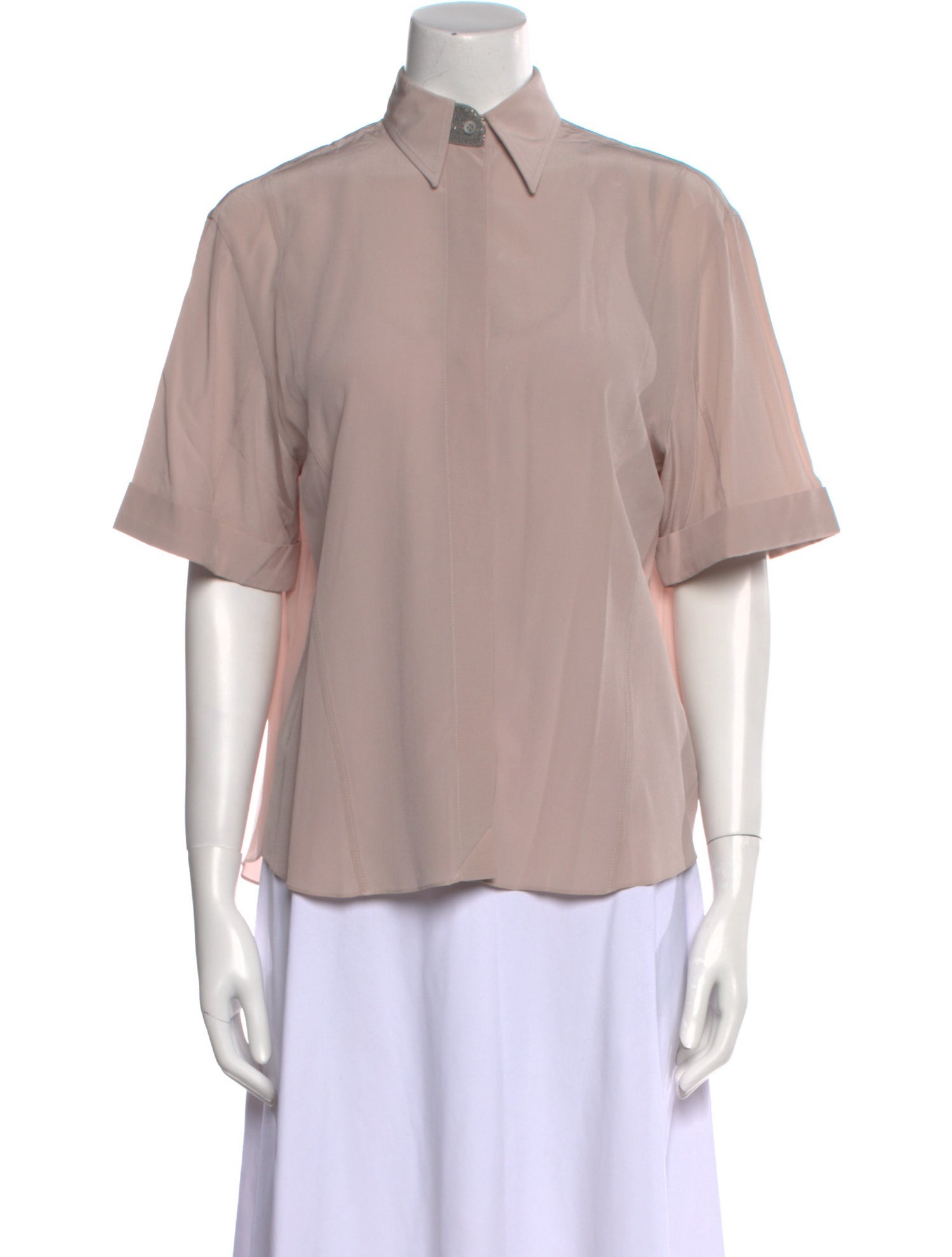 Brunello Cucinelli Silk Short Sleeve Button-Up Top w/ Tags