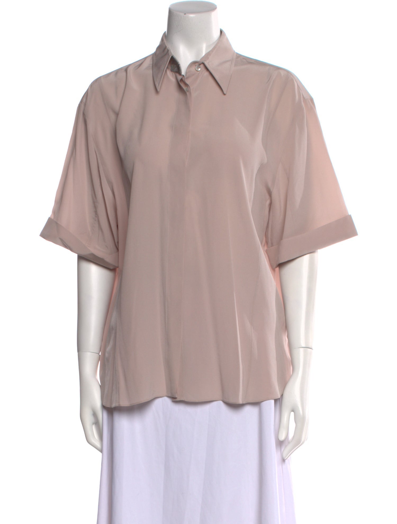 Brunello Cucinelli Silk Short Sleeve Button-Up Top w/ Tags