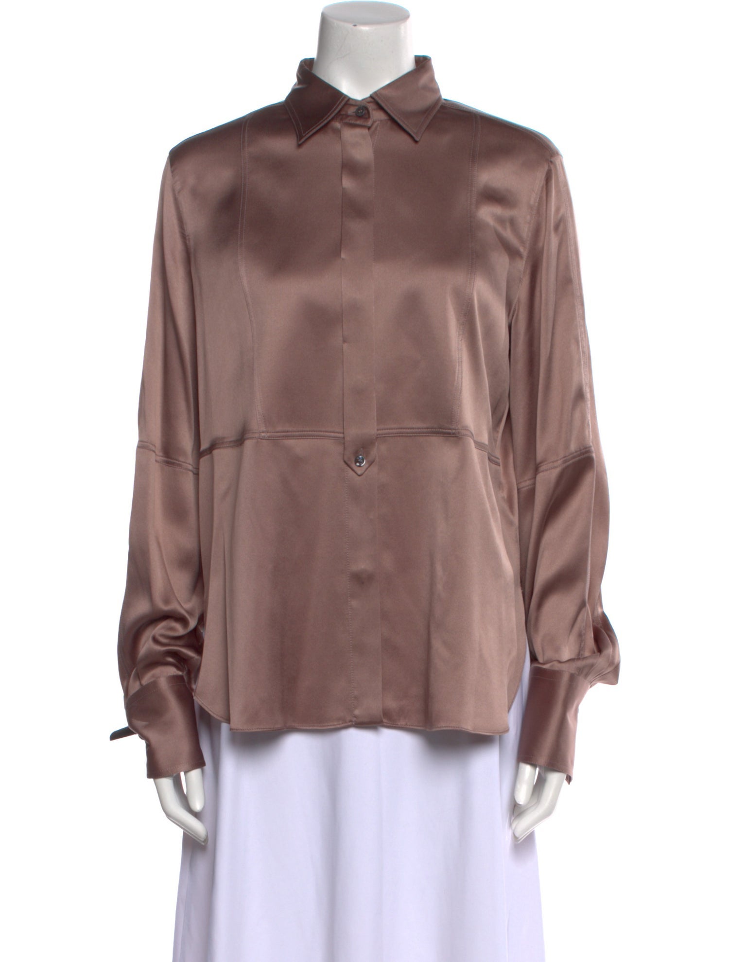 Brunello Cucinelli Silk Long Sleeve Button-Up Top w/ Tags