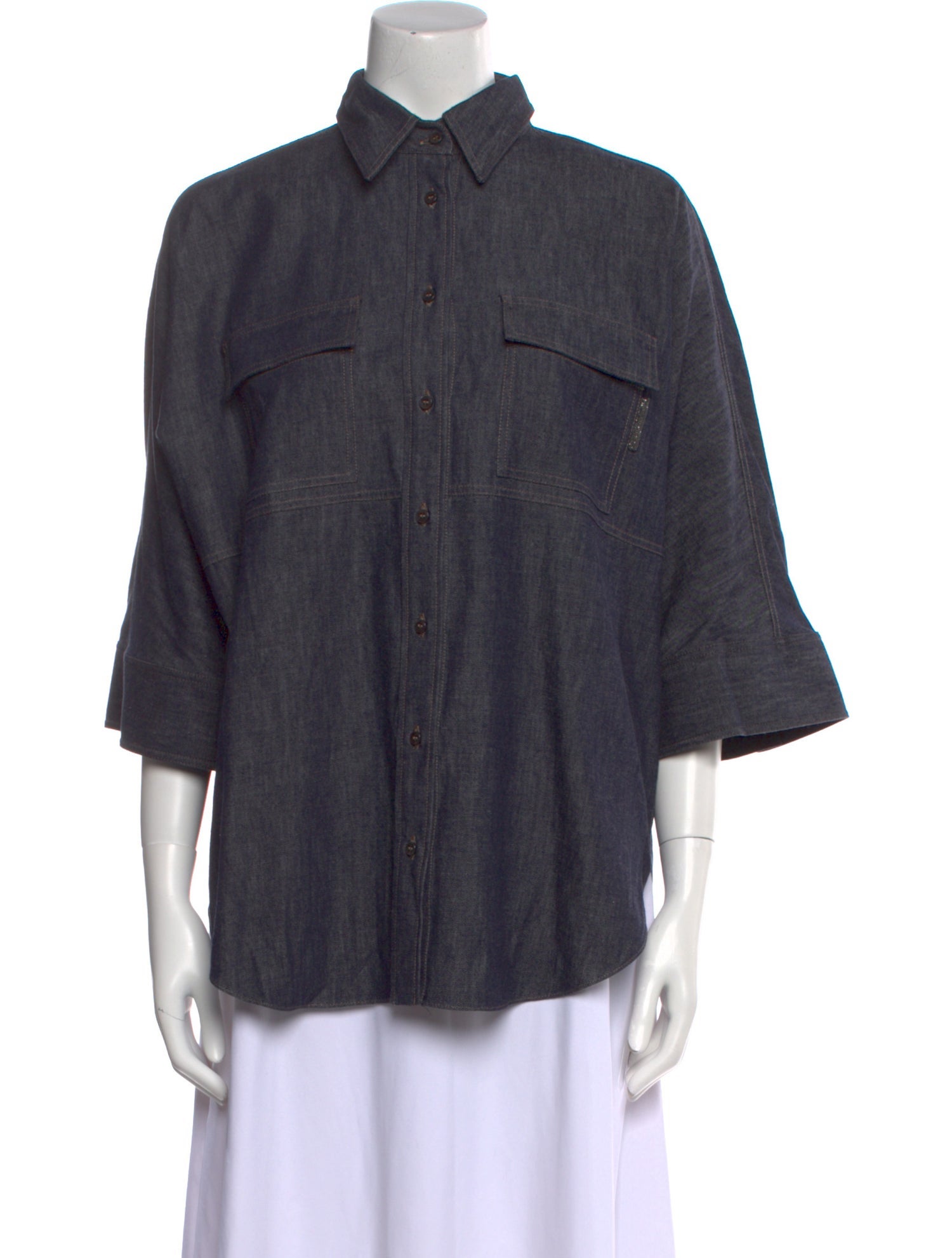 Brunello Cucinelli Three-Quarter Sleeve Button-Up Top w/ Tags