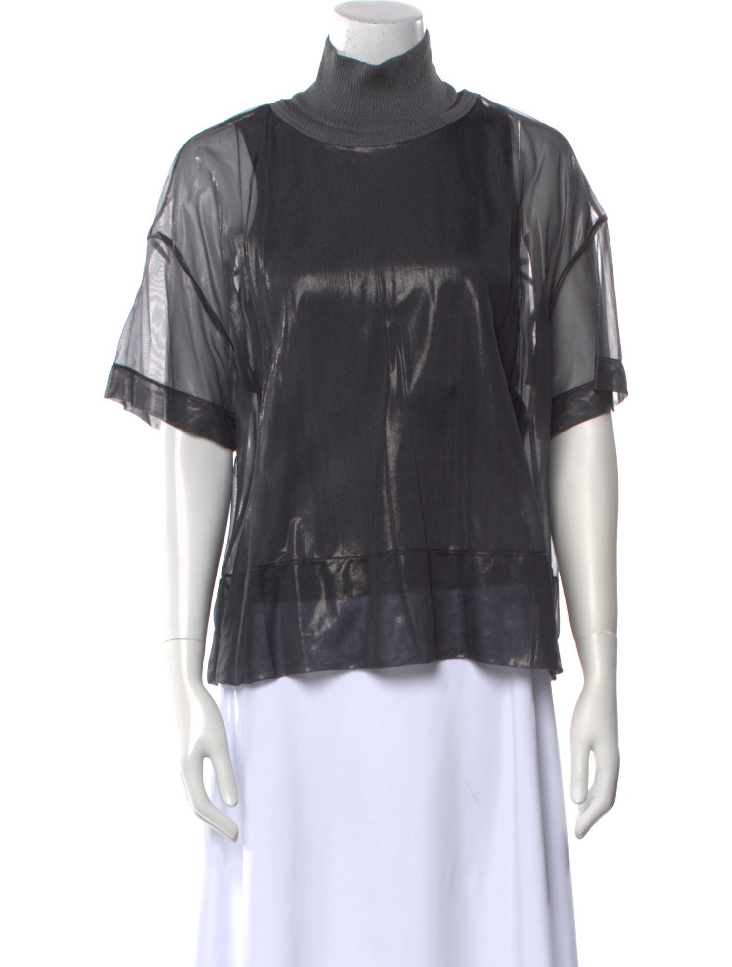 Brunello Cucinelli Mock Neck Short Sleeve Blouse w/ Tags