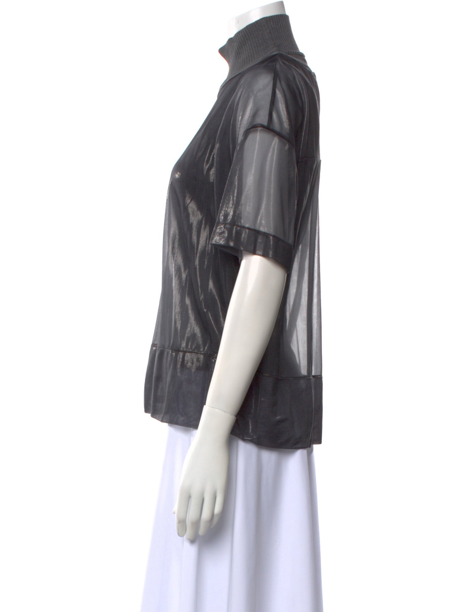 Brunello Cucinelli Mock Neck Short Sleeve Blouse w/ Tags