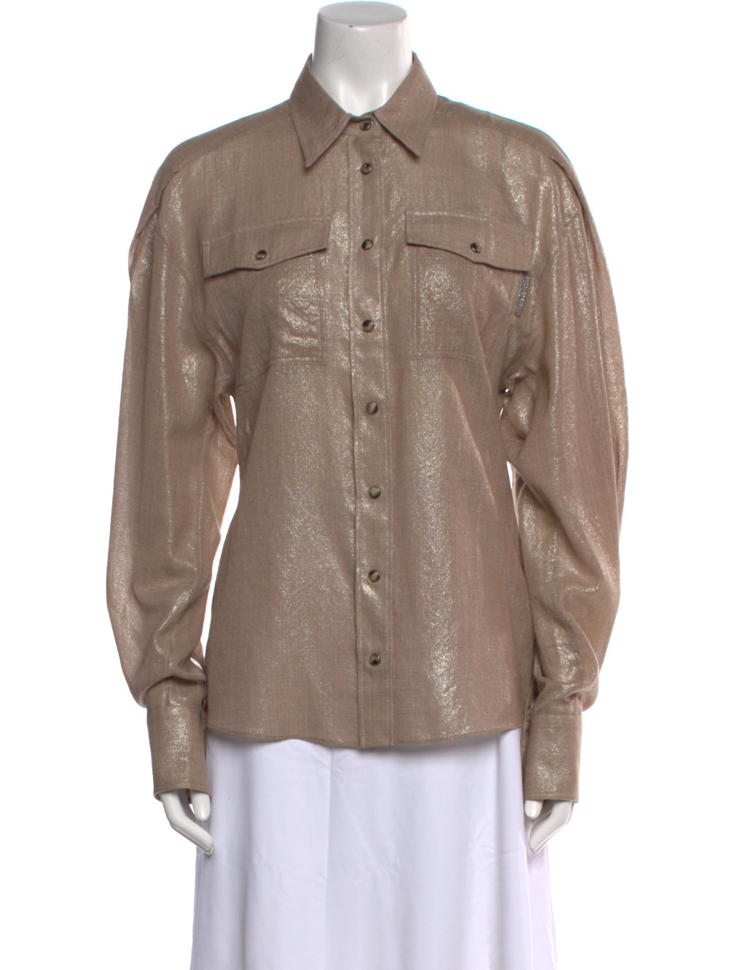 Brunello Cucinelli Virgin Wool Long Sleeve Button-Up Top w/ Tags