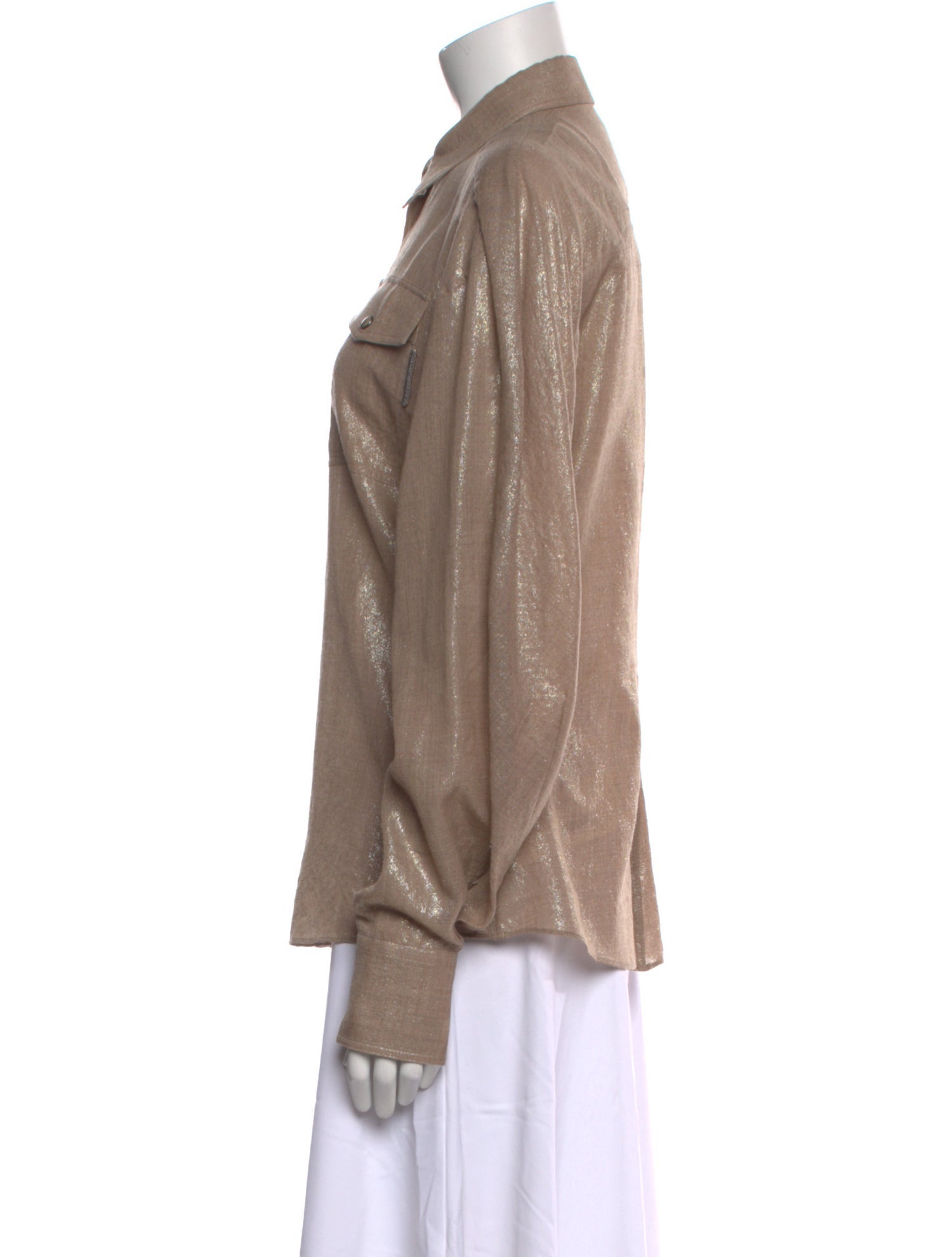 Brunello Cucinelli Virgin Wool Long Sleeve Button-Up Top w/ Tags