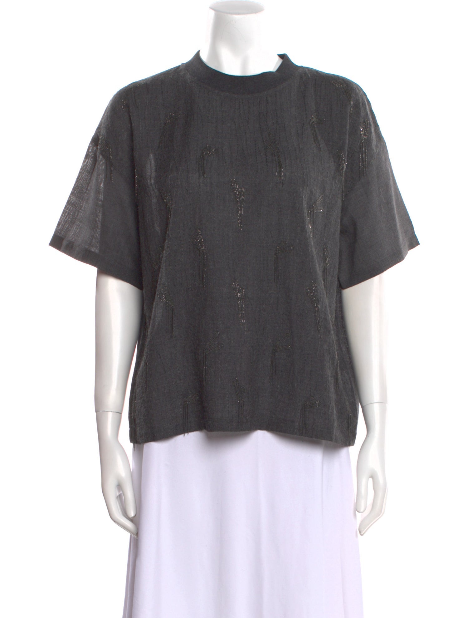 Brunello Cucinelli Virgin Wool Crew Neck Button-Up Top