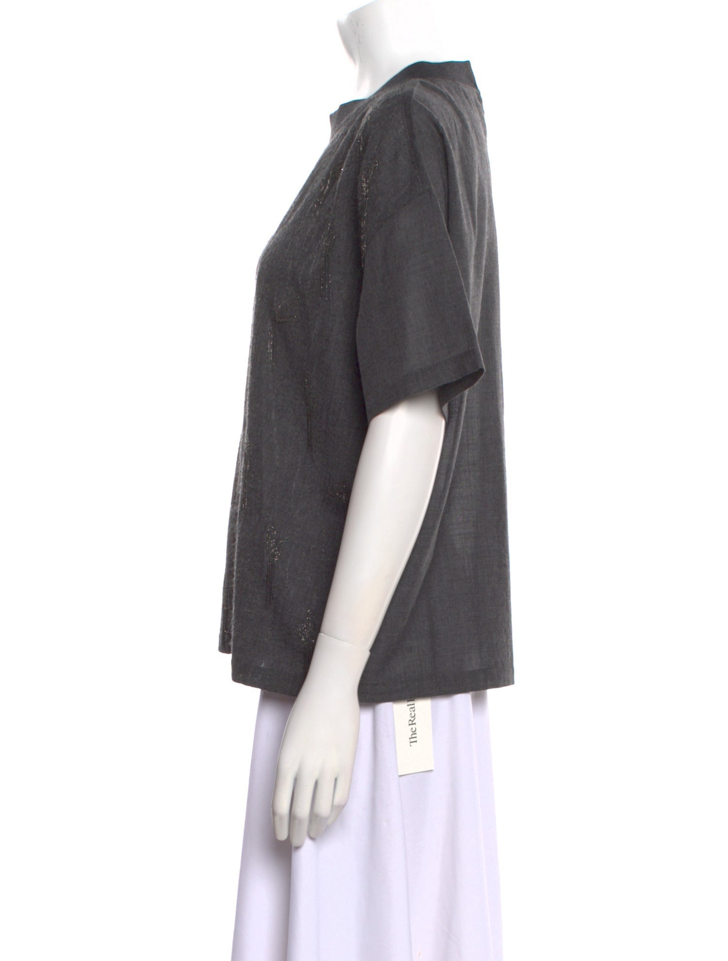 Brunello Cucinelli Virgin Wool Crew Neck Button-Up Top