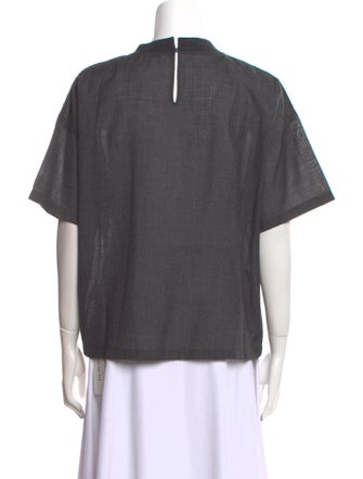 Brunello Cucinelli Virgin Wool Crew Neck Button-Up Top