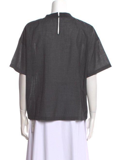 Brunello Cucinelli Virgin Wool Crew Neck Button-Up Top