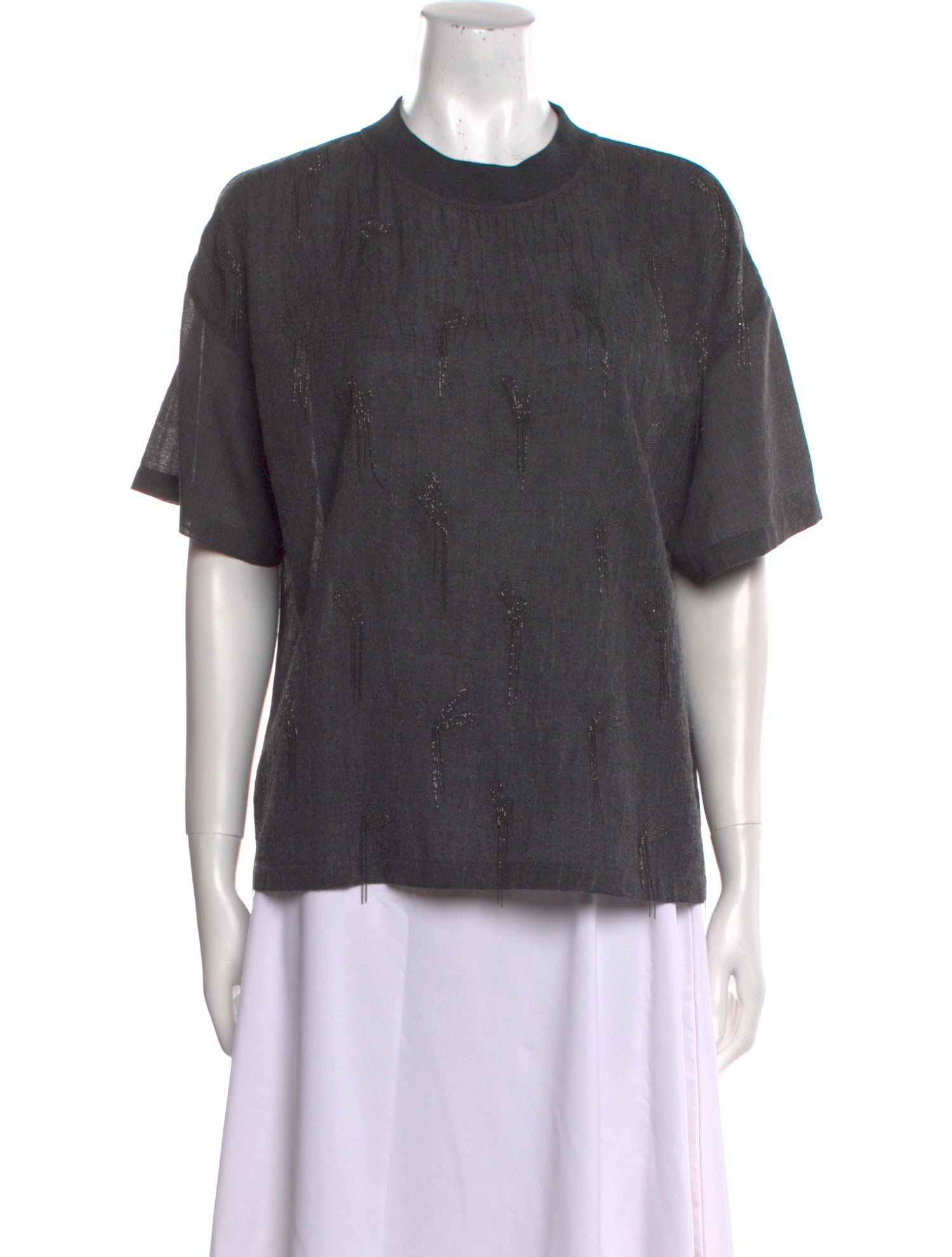 Brunello Cucinelli Virgin Wool Crew Neck Button-Up Top w/ Tags