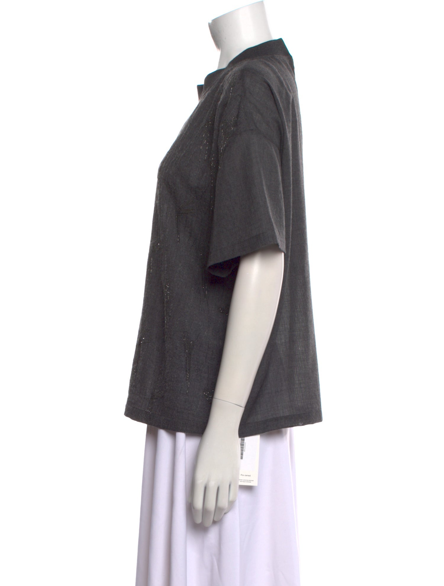 Brunello Cucinelli Virgin Wool Crew Neck Button-Up Top w/ Tags