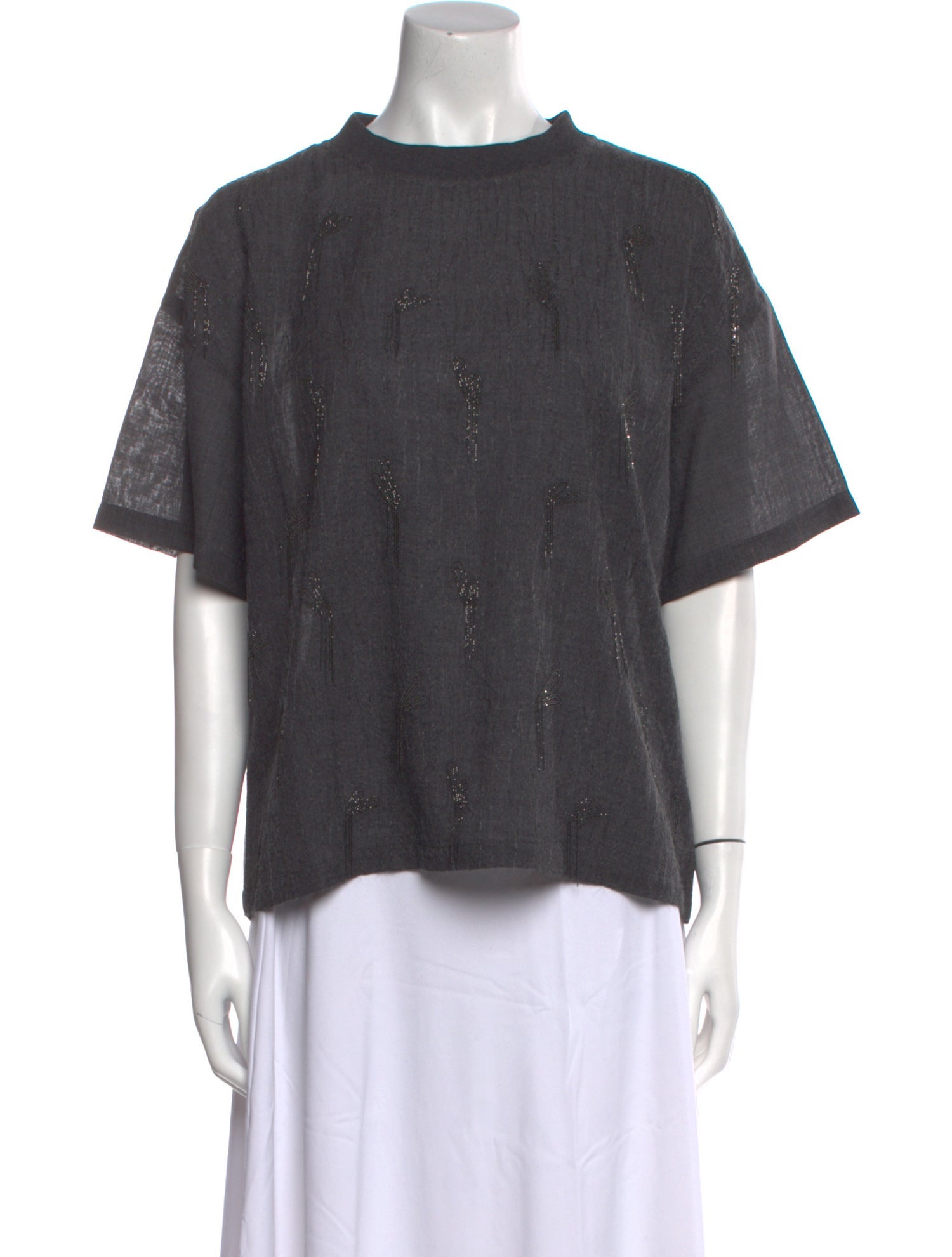 Brunello Cucinelli Virgin Wool Crew Neck Button-Up Top w/ Tags