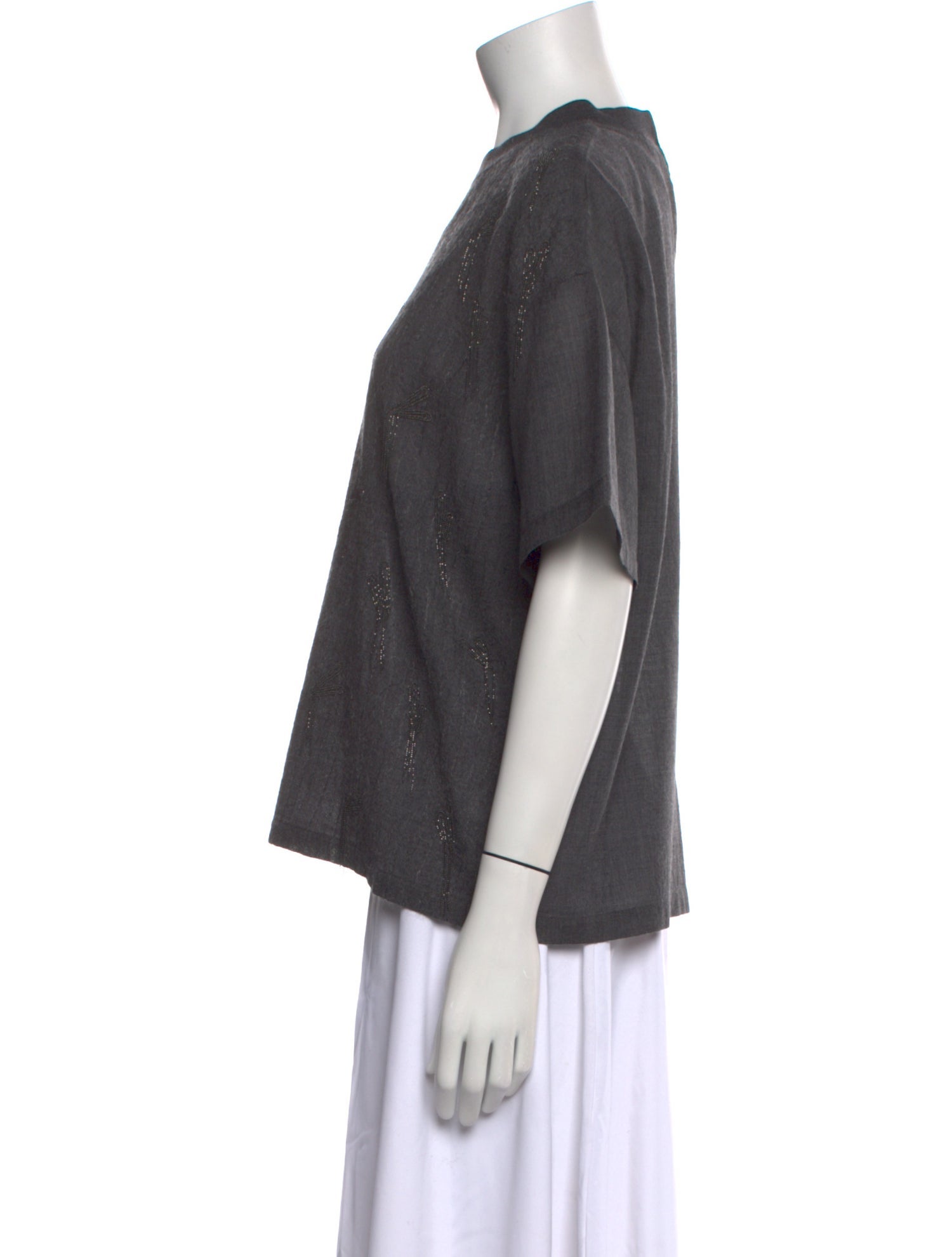 Brunello Cucinelli Virgin Wool Crew Neck Button-Up Top w/ Tags