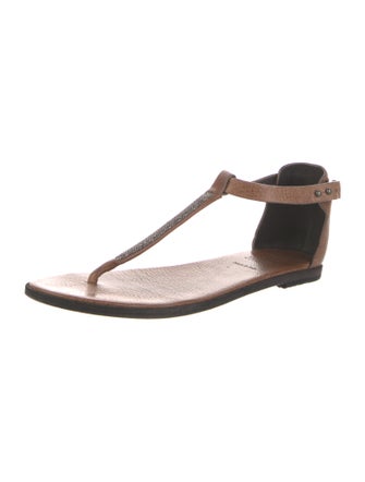 Brunello Cucinelli Monili Leather T-Strap Sandals