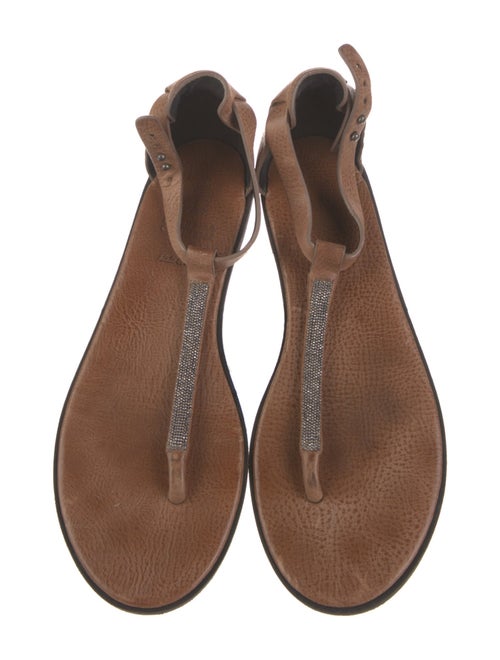 Brunello Cucinelli Monili Leather T-Strap Sandals