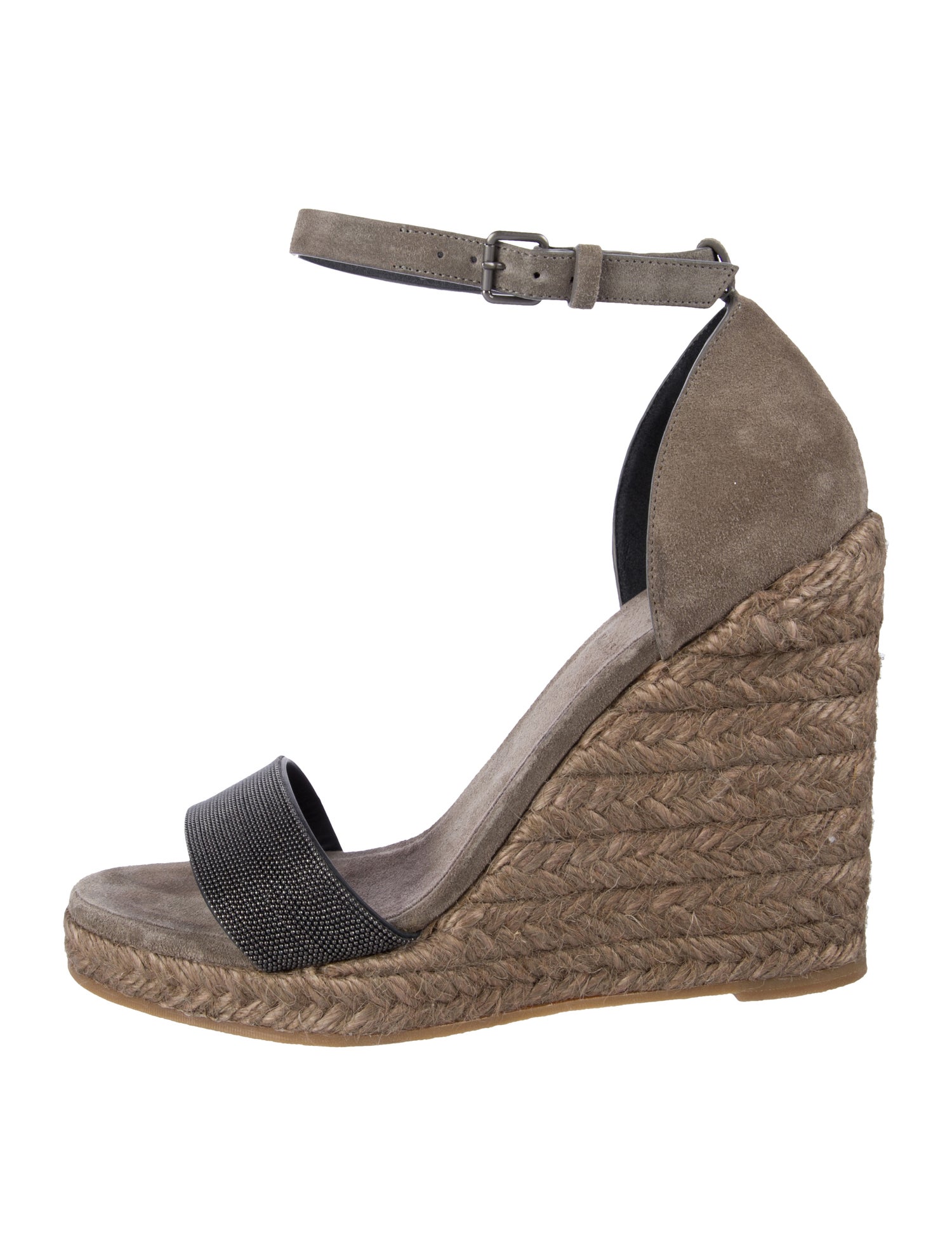 Brunello Cucinelli Suede Crystal Embellishments Espadrilles