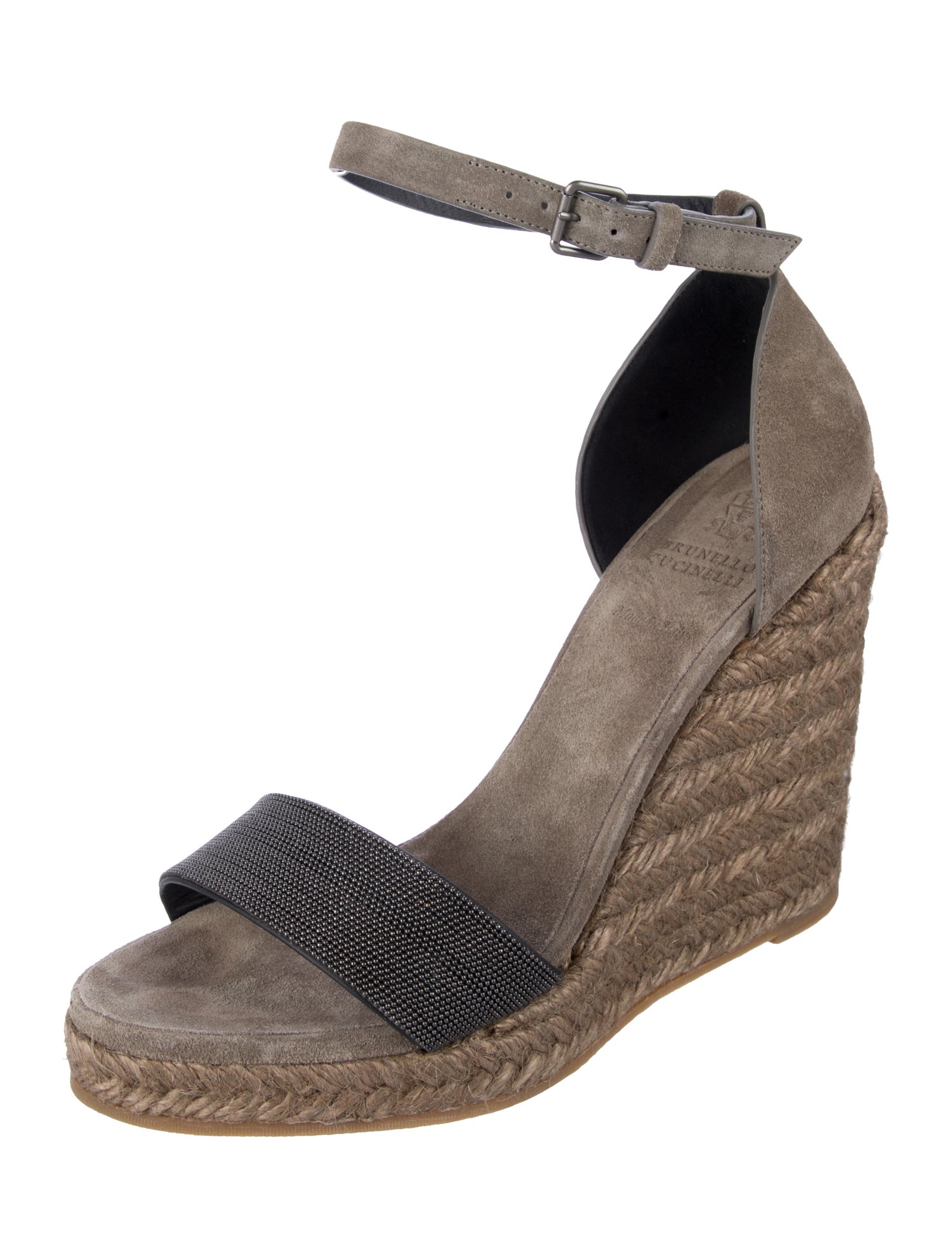 Brunello Cucinelli Suede Crystal Embellishments Espadrilles