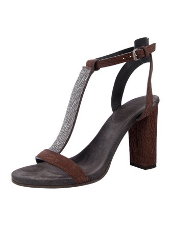 Brunello Cucinelli Monili Leather T-Strap Sandals