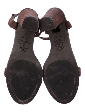 Brunello Cucinelli Monili Leather T-Strap Sandals