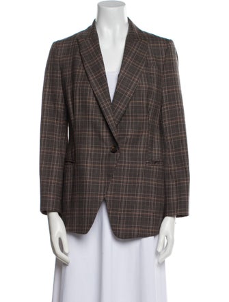 Brunello Cucinelli Virgin Wool Plaid Print Blazer