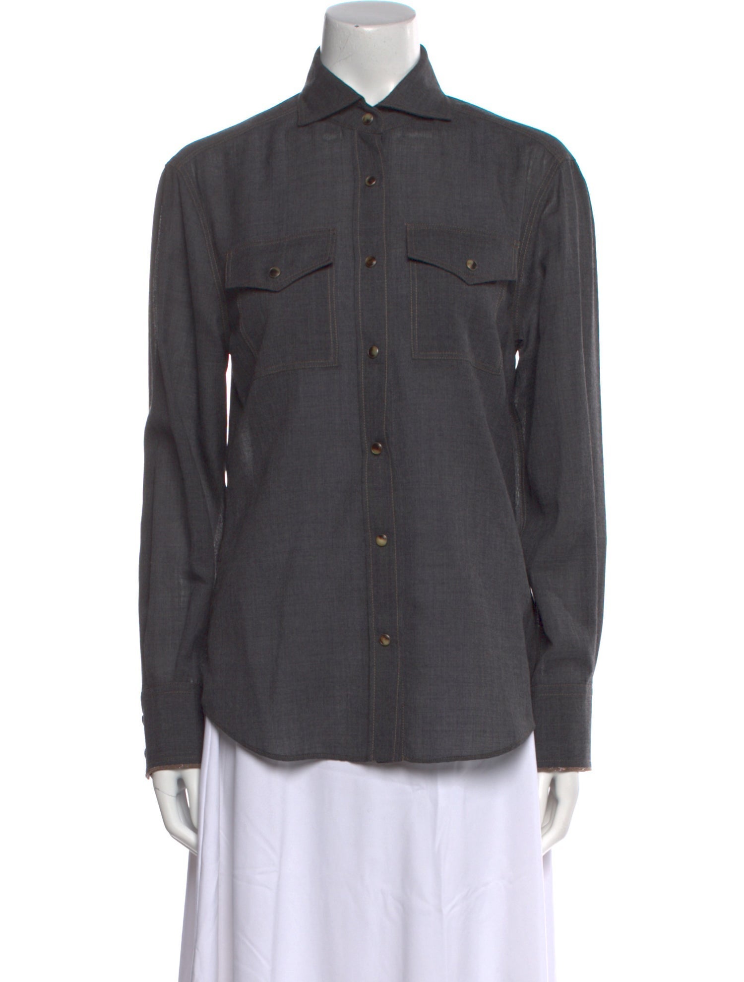 Brunello Cucinelli Wool Long Sleeve Button-Up Top w/ Tags