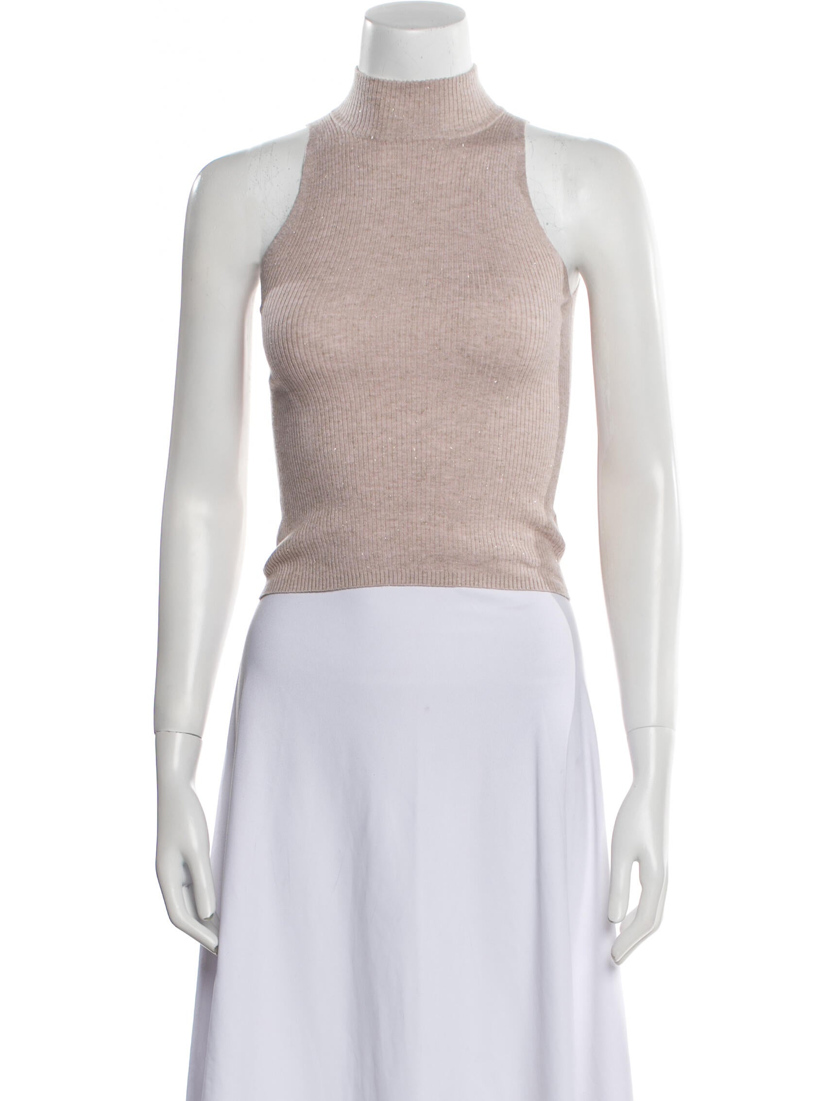 Brunello Cucinelli Mock Neck Sleeveless Crop Top