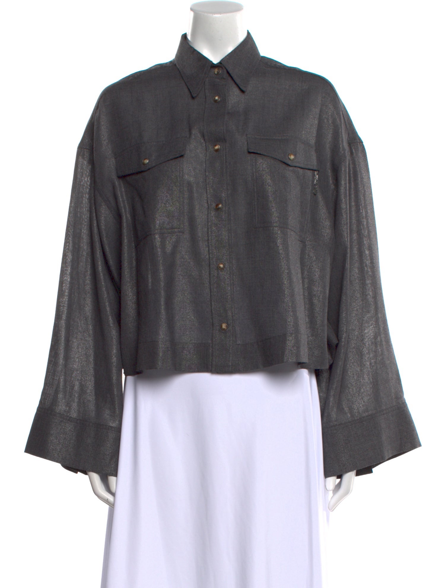 Brunello Cucinelli Virgin Wool Long Sleeve Button-Up Top