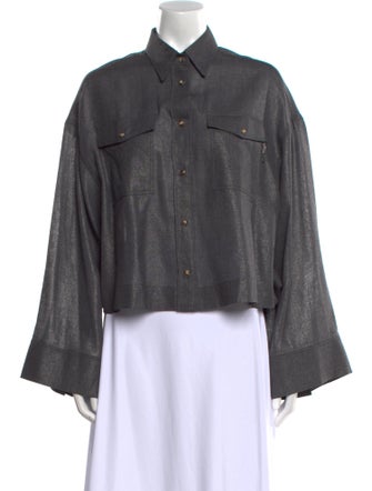 Brunello Cucinelli Virgin Wool Long Sleeve Button-Up Top