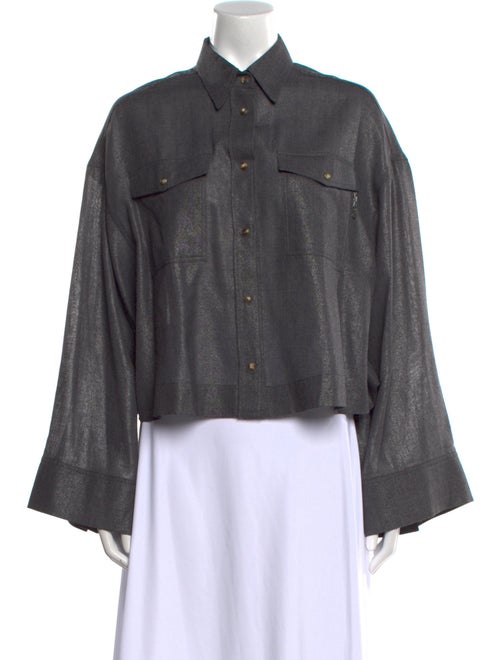 Brunello Cucinelli Virgin Wool Long Sleeve Button-Up Top