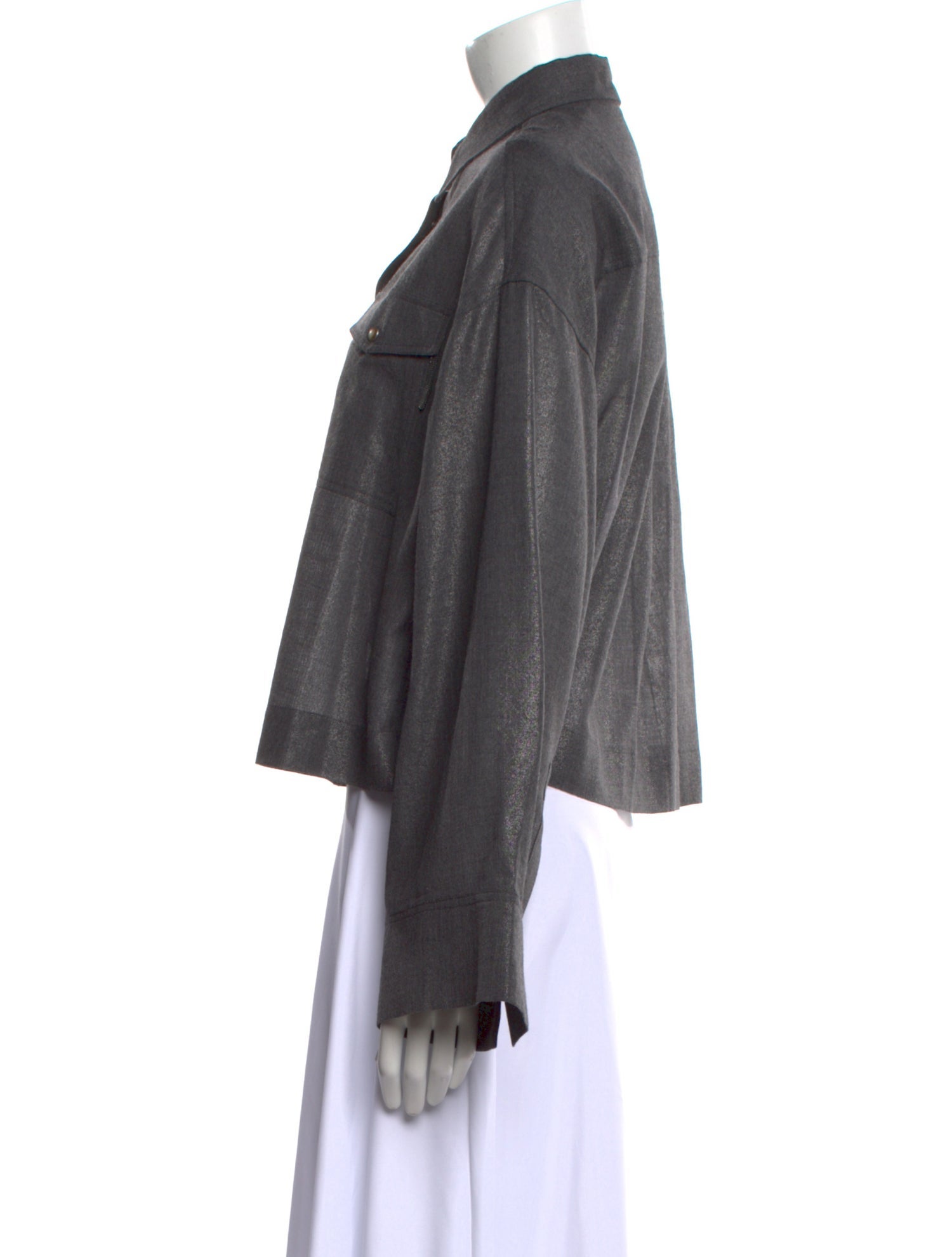 Brunello Cucinelli Virgin Wool Long Sleeve Button-Up Top