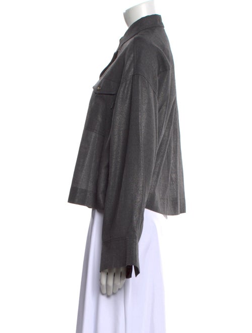 Brunello Cucinelli Virgin Wool Long Sleeve Button-Up Top