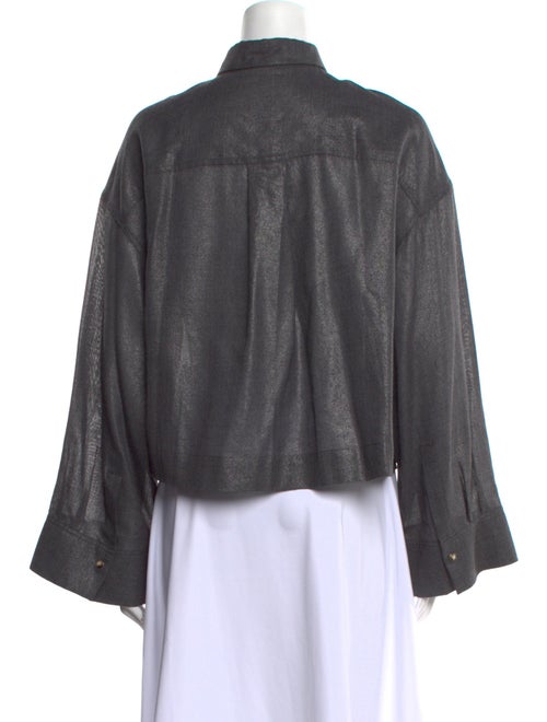 Brunello Cucinelli Virgin Wool Long Sleeve Button-Up Top