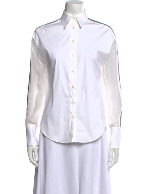 Brunello Cucinelli Silk Long Sleeve Button-Up Top