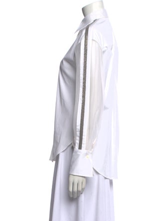 Brunello Cucinelli Silk Long Sleeve Button-Up Top