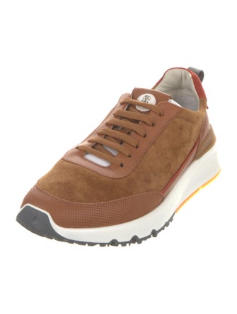 Brunello Cucinelli Suede Colorblock Pattern Sneakers
