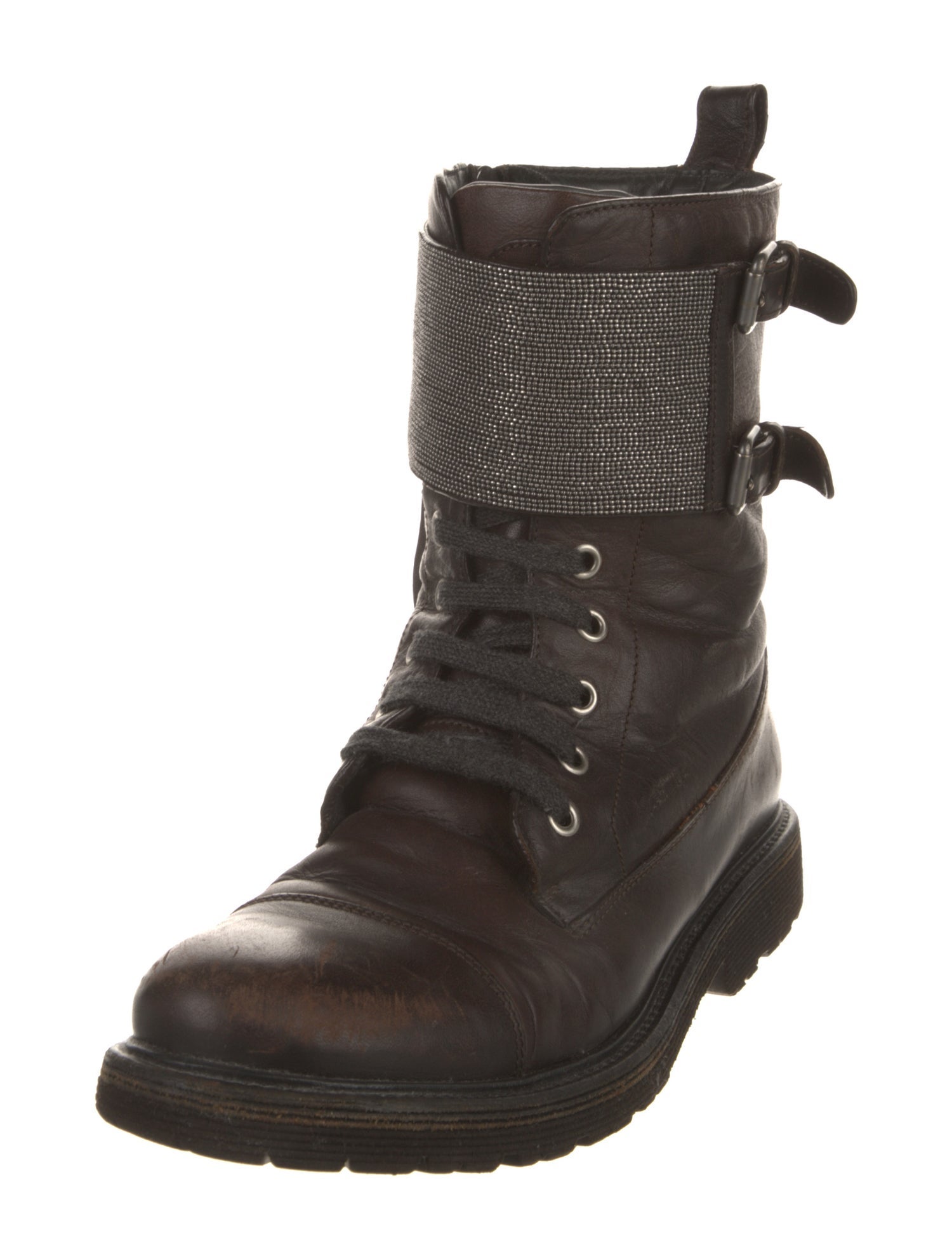 Brunello Cucinelli Monili Leather Combat Boots