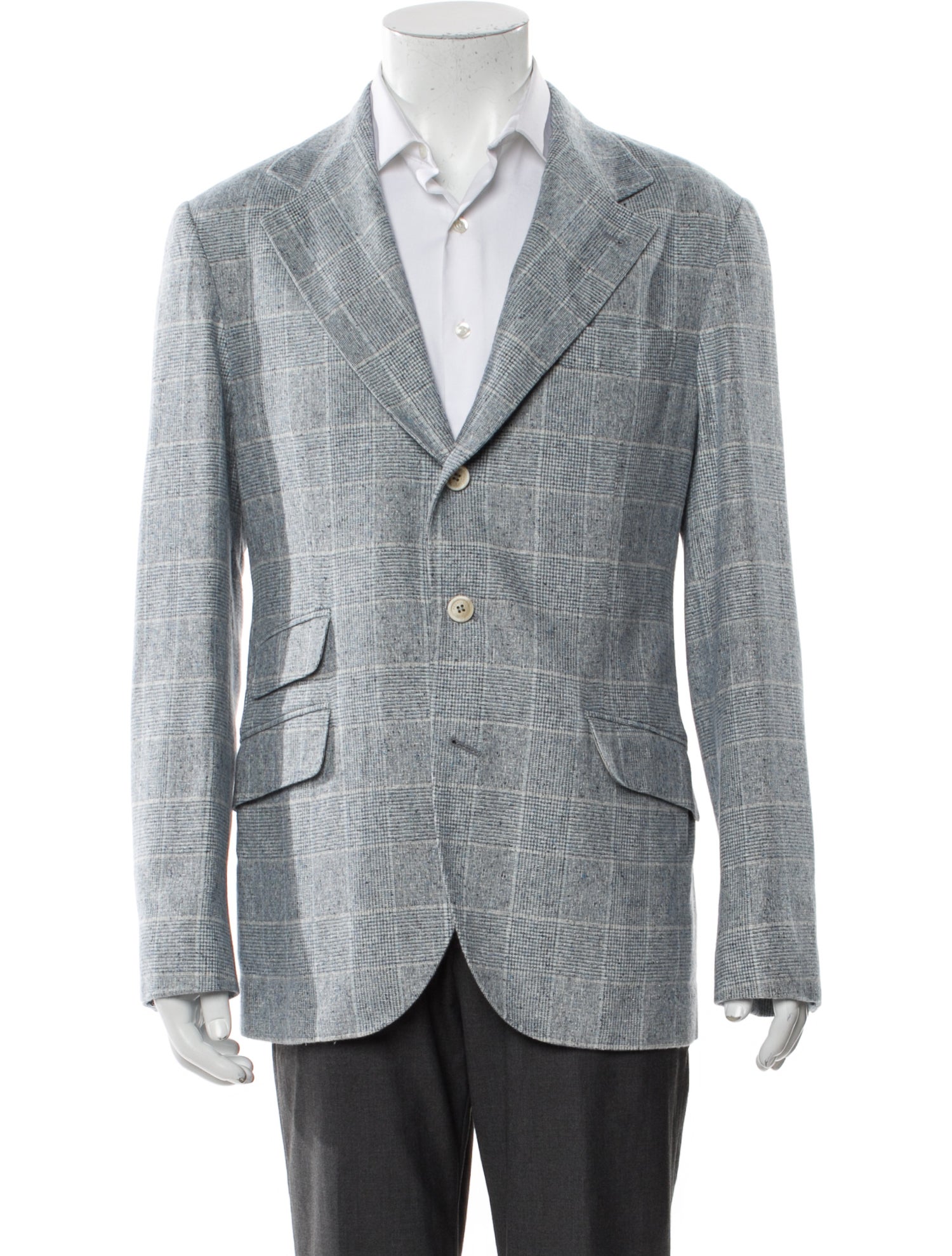 Brunello Cucinelli Silk Plaid Print Blazer