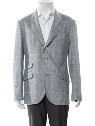 Brunello Cucinelli Silk Plaid Print Blazer