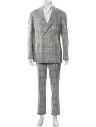 Brunello Cucinelli Silk Plaid Print Two-Piece Suit