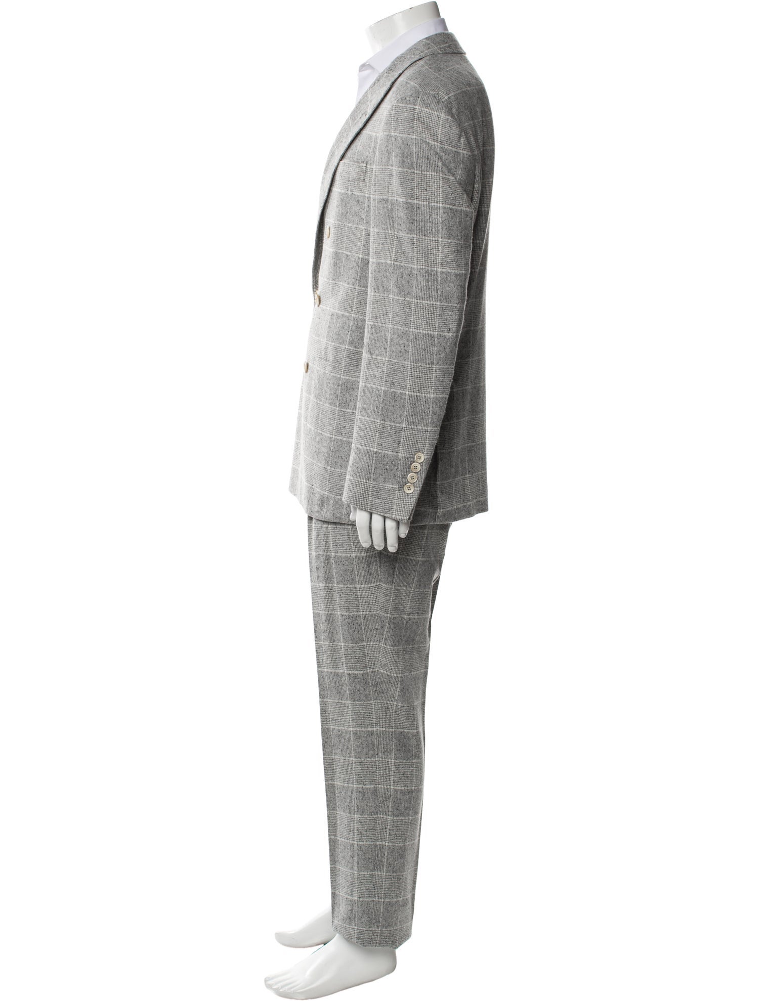Brunello Cucinelli Silk Plaid Print Two-Piece Suit