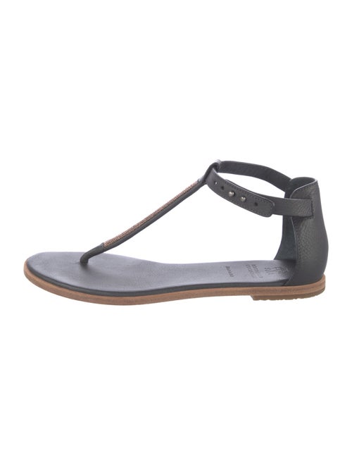 Brunello Cucinelli Monili Leather T-Strap Sandals