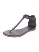 Brunello Cucinelli Monili Leather T-Strap Sandals