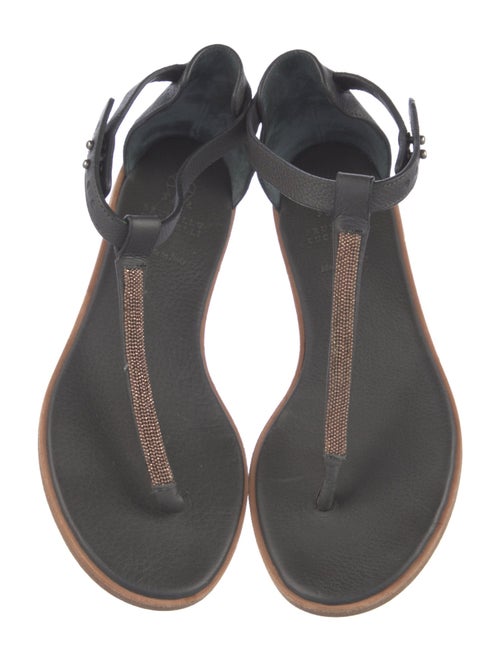 Brunello Cucinelli Monili Leather T-Strap Sandals