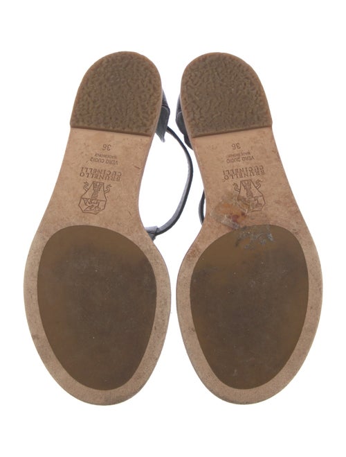 Brunello Cucinelli Monili Leather T-Strap Sandals
