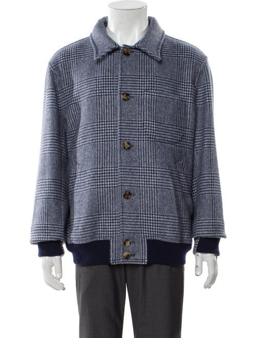 Brunello Cucinelli Wool Plaid Print Peacoat
