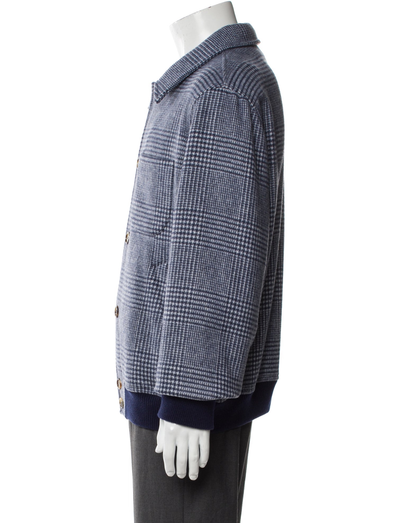 Brunello Cucinelli Wool Plaid Print Peacoat