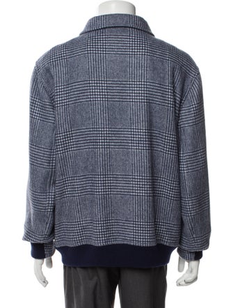 Brunello Cucinelli Wool Plaid Print Peacoat