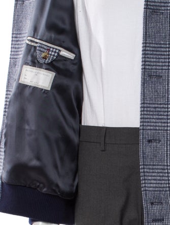 Brunello Cucinelli Wool Plaid Print Peacoat